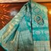 Kanchivaram Pure Brocade Silk Saree - Blue Copper Sulphate with Silver zari - Image 4