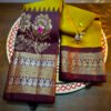 Kanchivaram Silk - chocolate and golden mustard - Image 4
