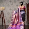 Kanchivaram Pure Brocade Silk - Blue and Pink - Image 2