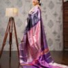Kanchivaram Pure Brocade Silk - Blue and Pink - Image 3