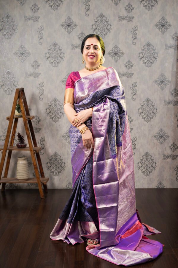 Kanchivaram Pure Brocade Silk - Blue and Pink