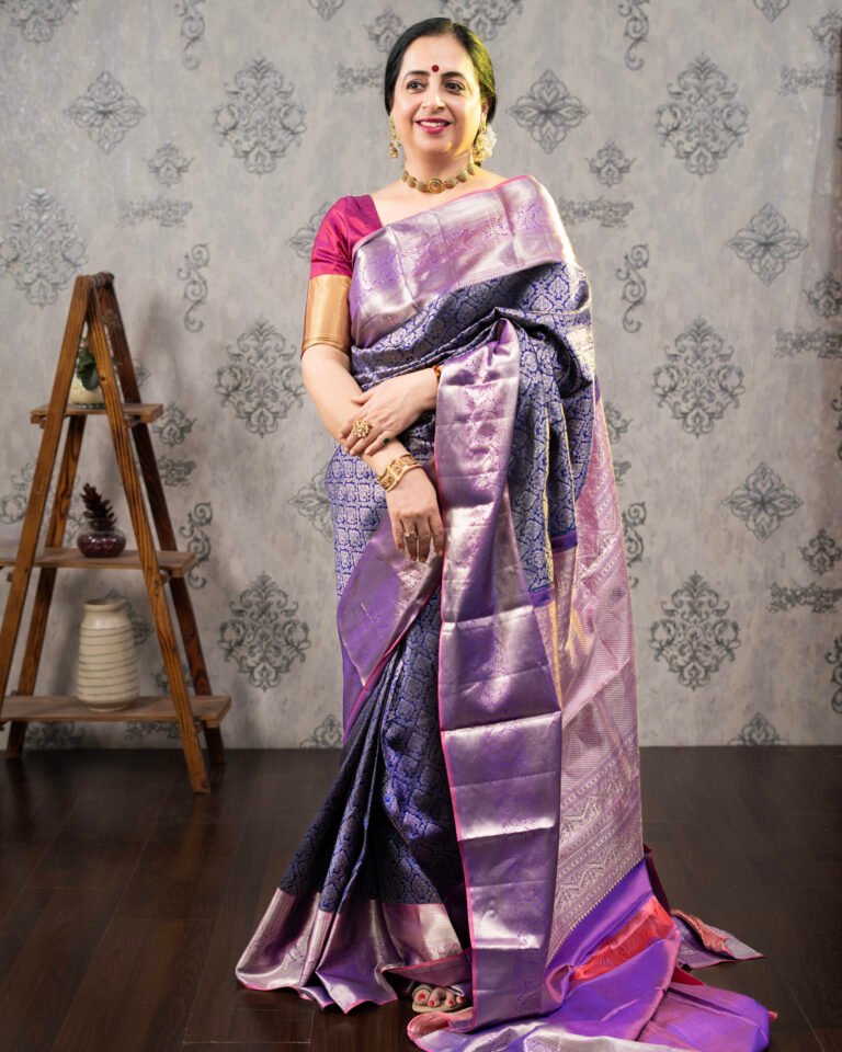 Kanchivaram Pure Brocade Silk - Blue and Pink