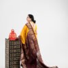 Kanchivaram Silk - chocolate and golden mustard - Image 3