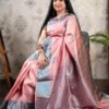 Kanchivaram Silk - Onion pink with blue thread - Image 3