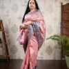Kanchivaram Silk - Onion pink with blue thread - Image 2