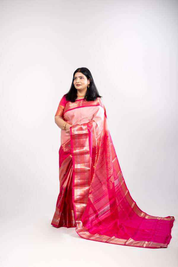 Kanchivaram Silk - Onion Pink with Rani Pink