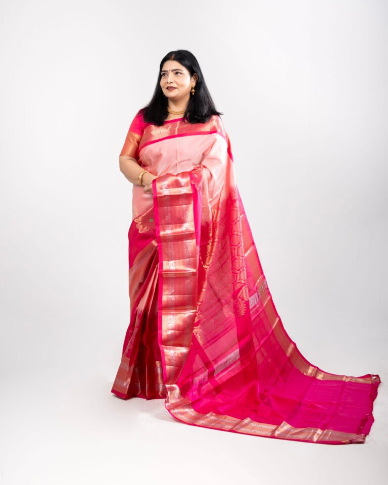Kanchivaram Silk - Onion Pink with Rani Pink