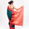Kanchivaram Silk - Peacock Green with Red - Image 3