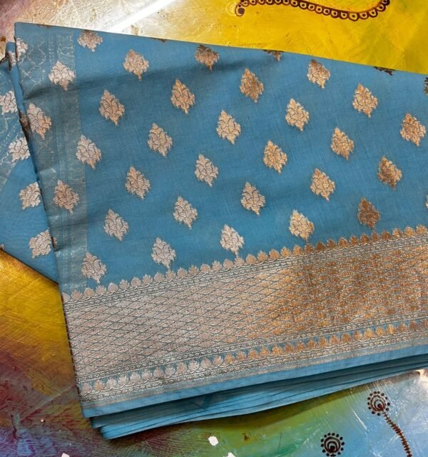 Banarasi Cotton X Cotton Silver weaving saree