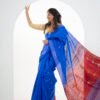 Malwari Katiya Dupian Tussar Silk- Red and Royal Blue - Image 3