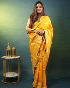 Yellow Crepe Silk With Banarasi Zari