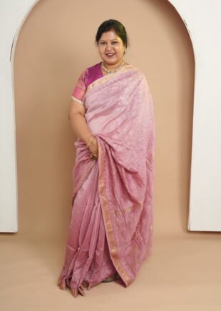 pink chanderi chikankari saree