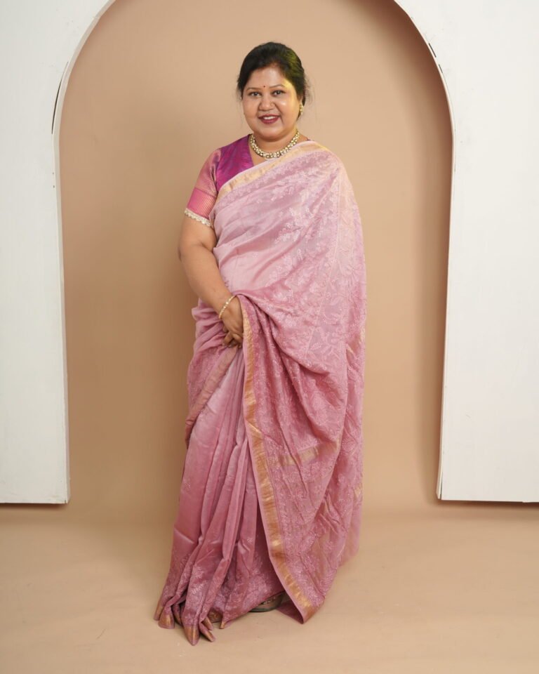 pink chanderi chikankari saree