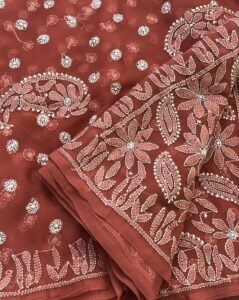 Red Lucknowi Chikankari Saree