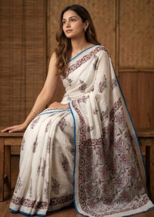 ivory grace linen cotton saree