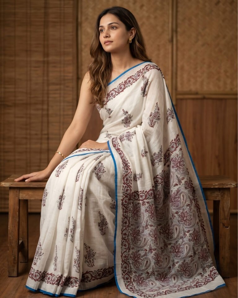 ivory grace linen cotton saree