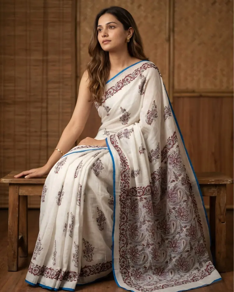 ivory grace linen cotton saree