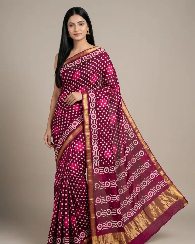 wine blossom hand block cotton saree
