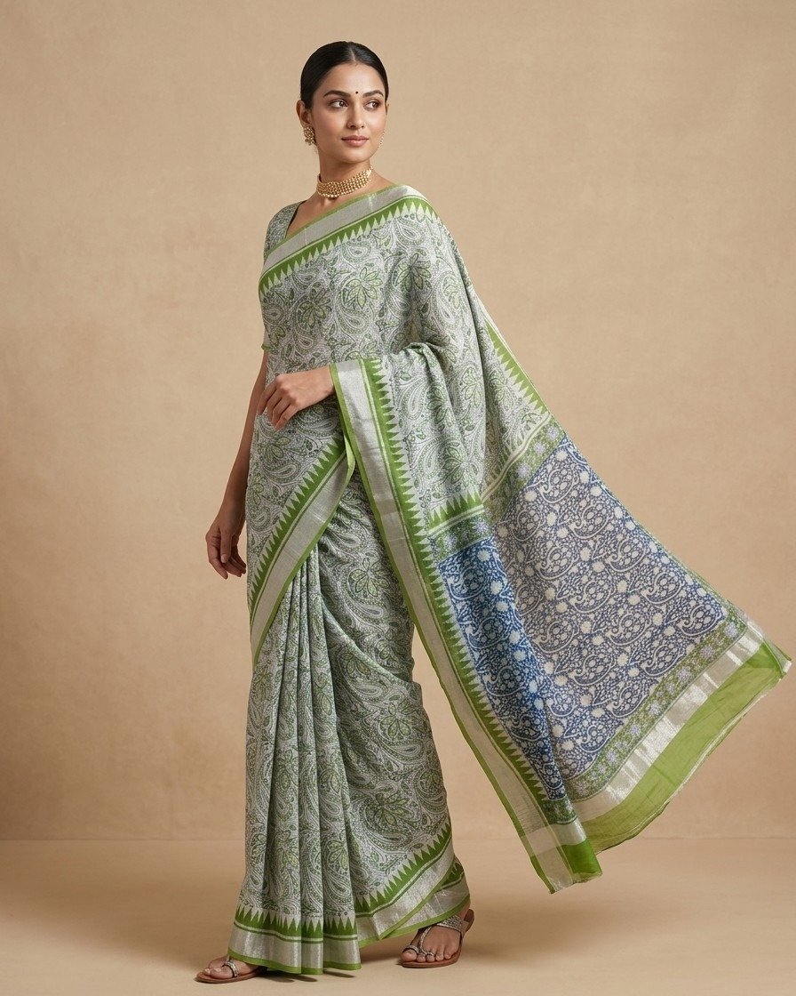 verdant grace linen cotton saree