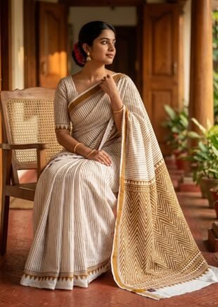 desert lines hand block cotton saree