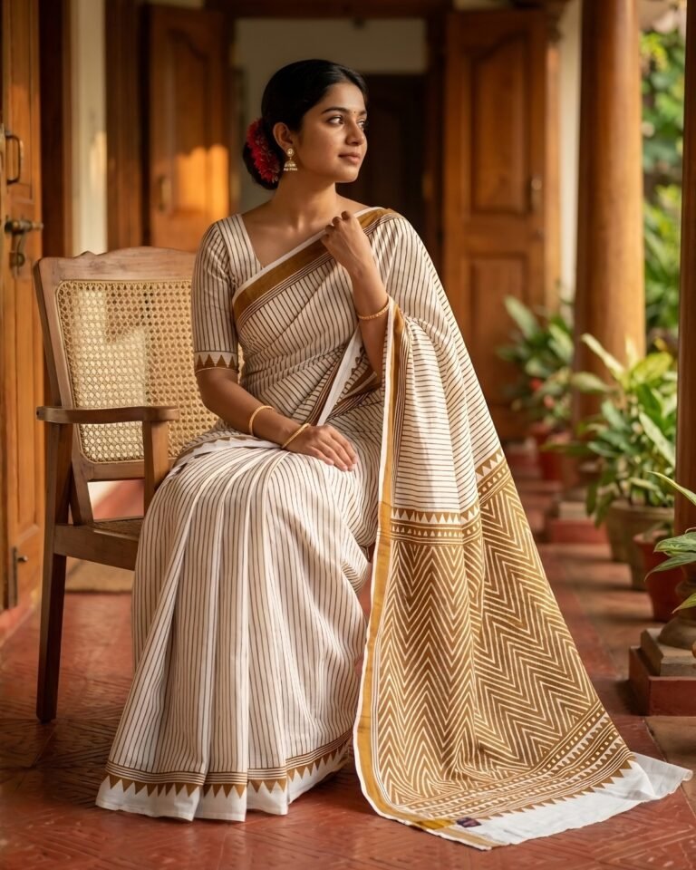 desert lines hand block cotton saree