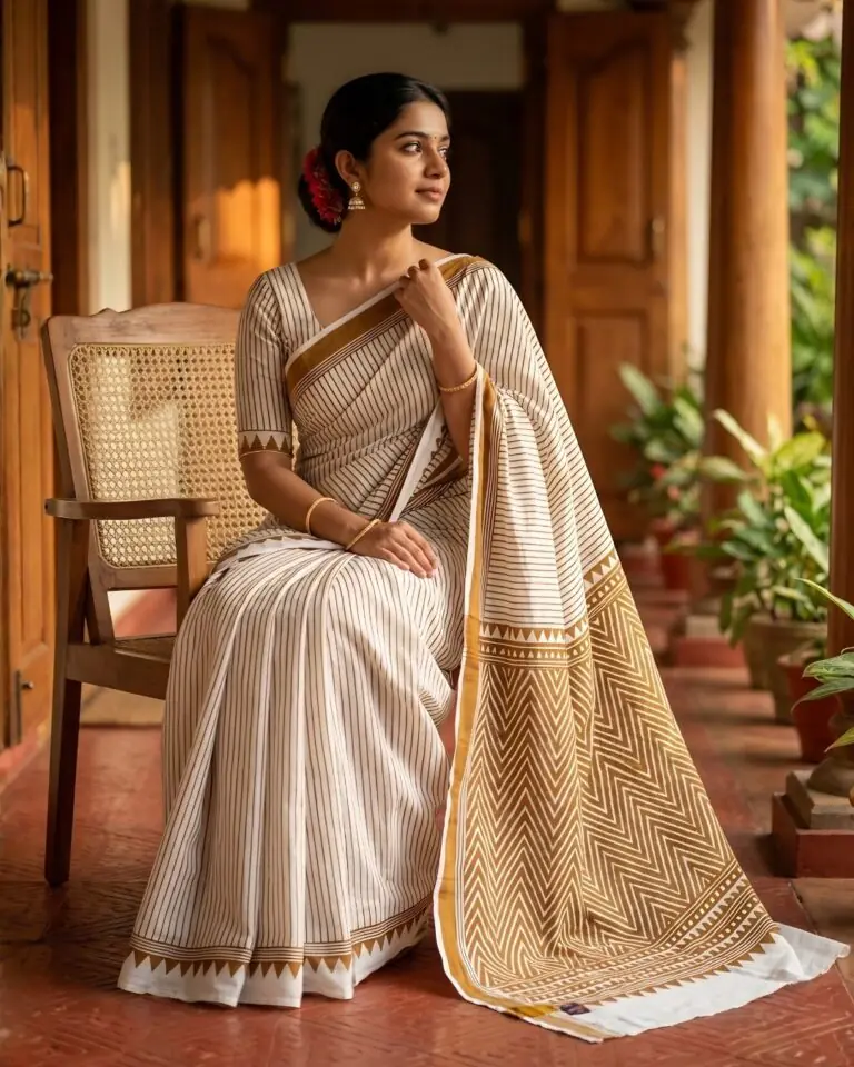 desert lines hand block cotton saree