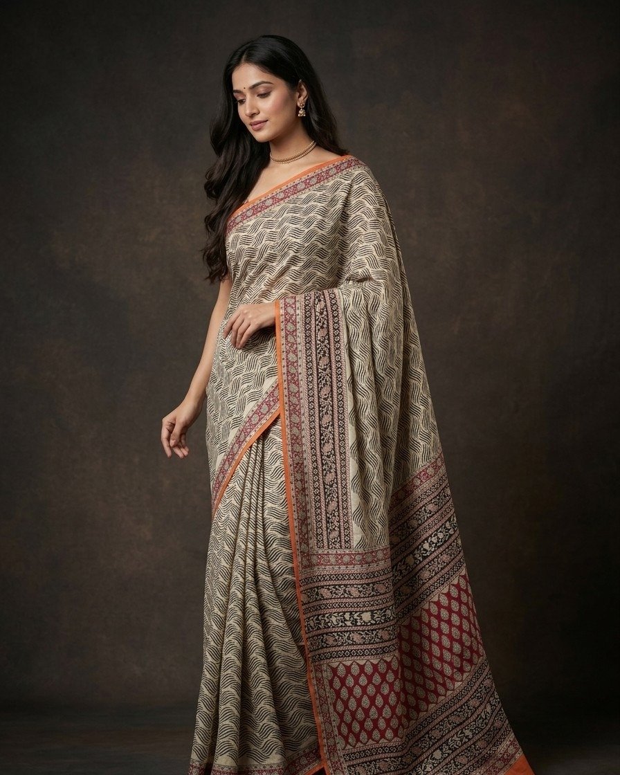 earthwave cotton block print saree