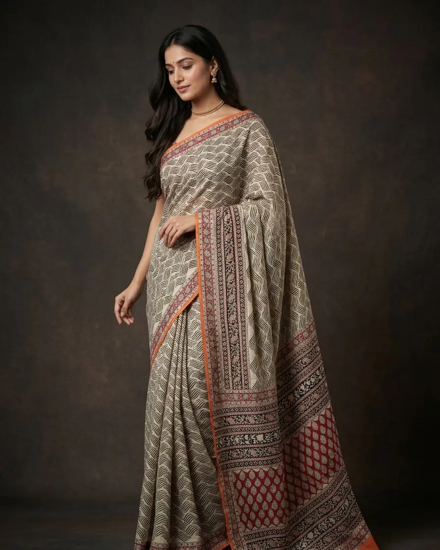 earthwave cotton block print saree