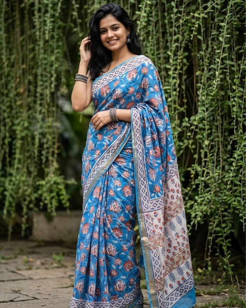 blue silk saree