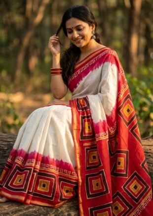 rust radiance hand block cotton saree
