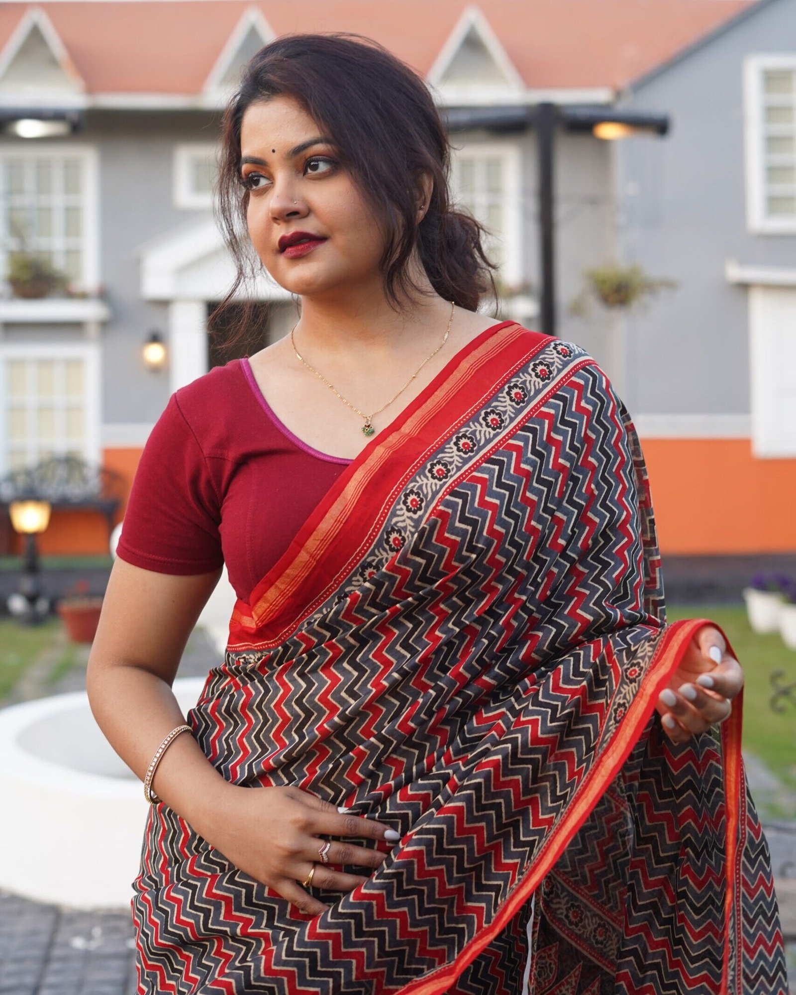 midnight chevron hand block cotton saree midnight chevron hand block cotton saree