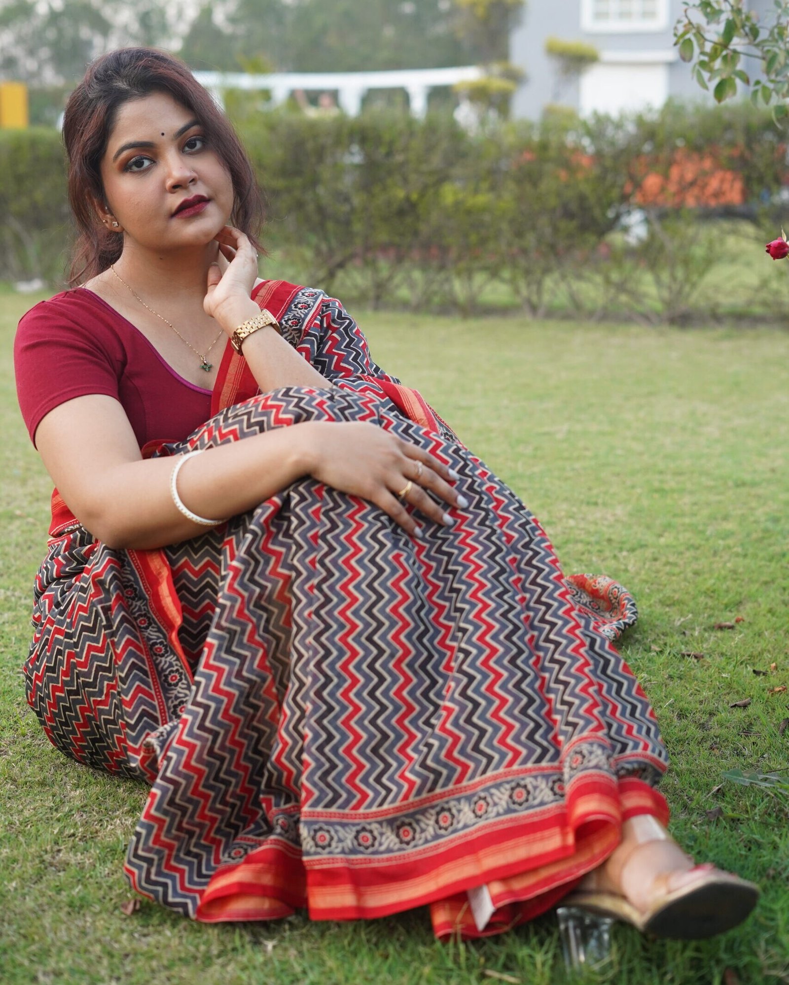 midnight chevron hand block cotton saree midnight chevron hand block cotton saree