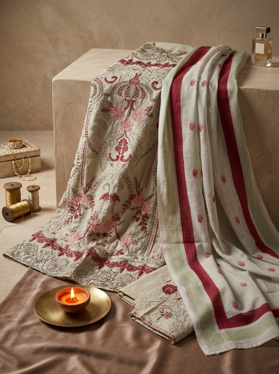 ivory rose embroidered lawn suit set