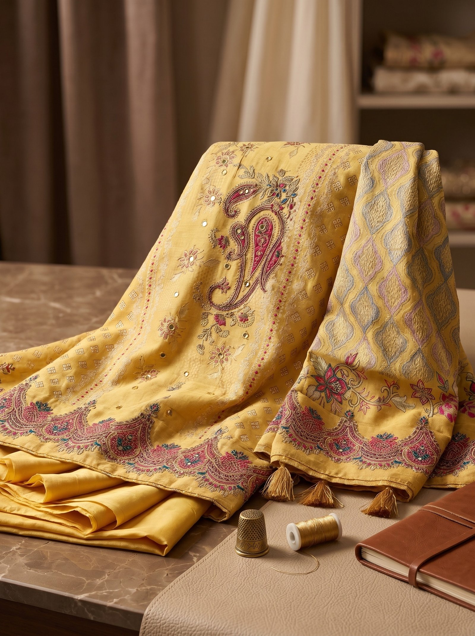 mustard bloom kashmiri embroidered suit set