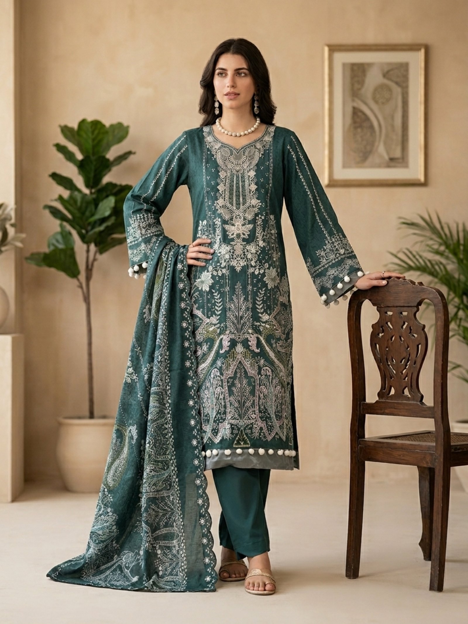 emerald noor embroidered suit set