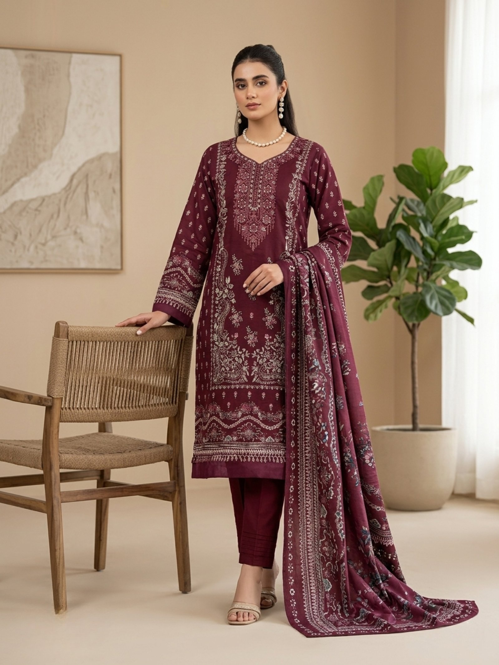 royal plum heritage embroidered suit set