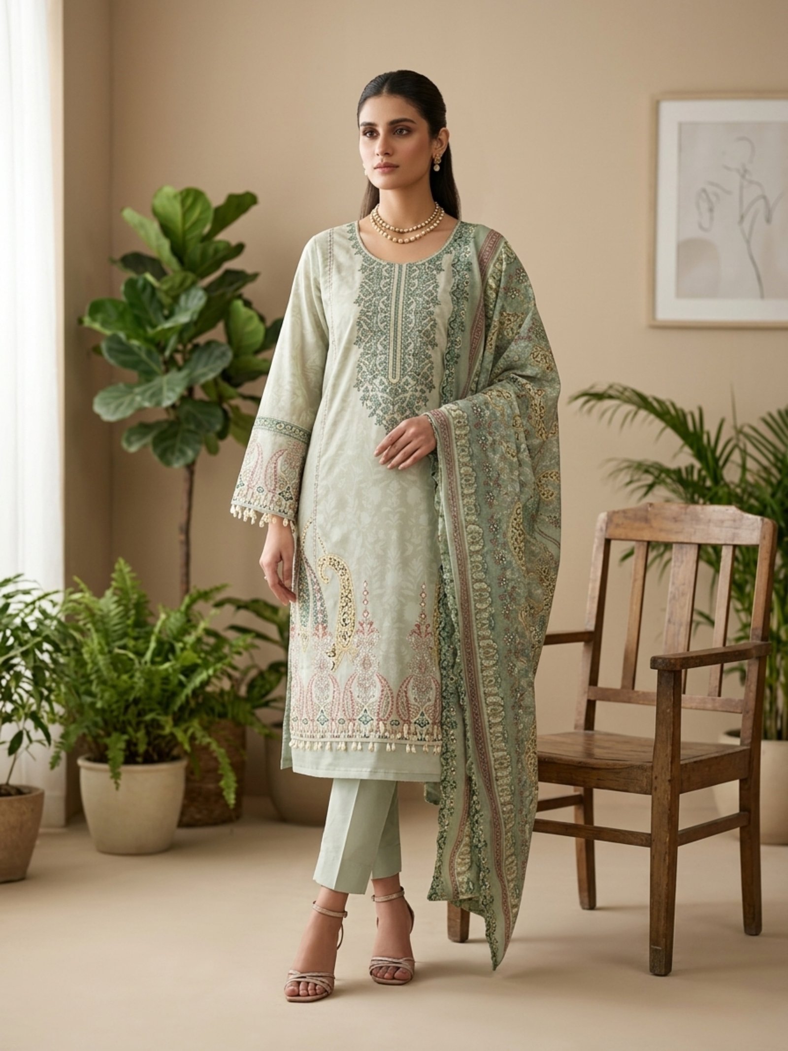 mint royale kashmiri embroidered suit set