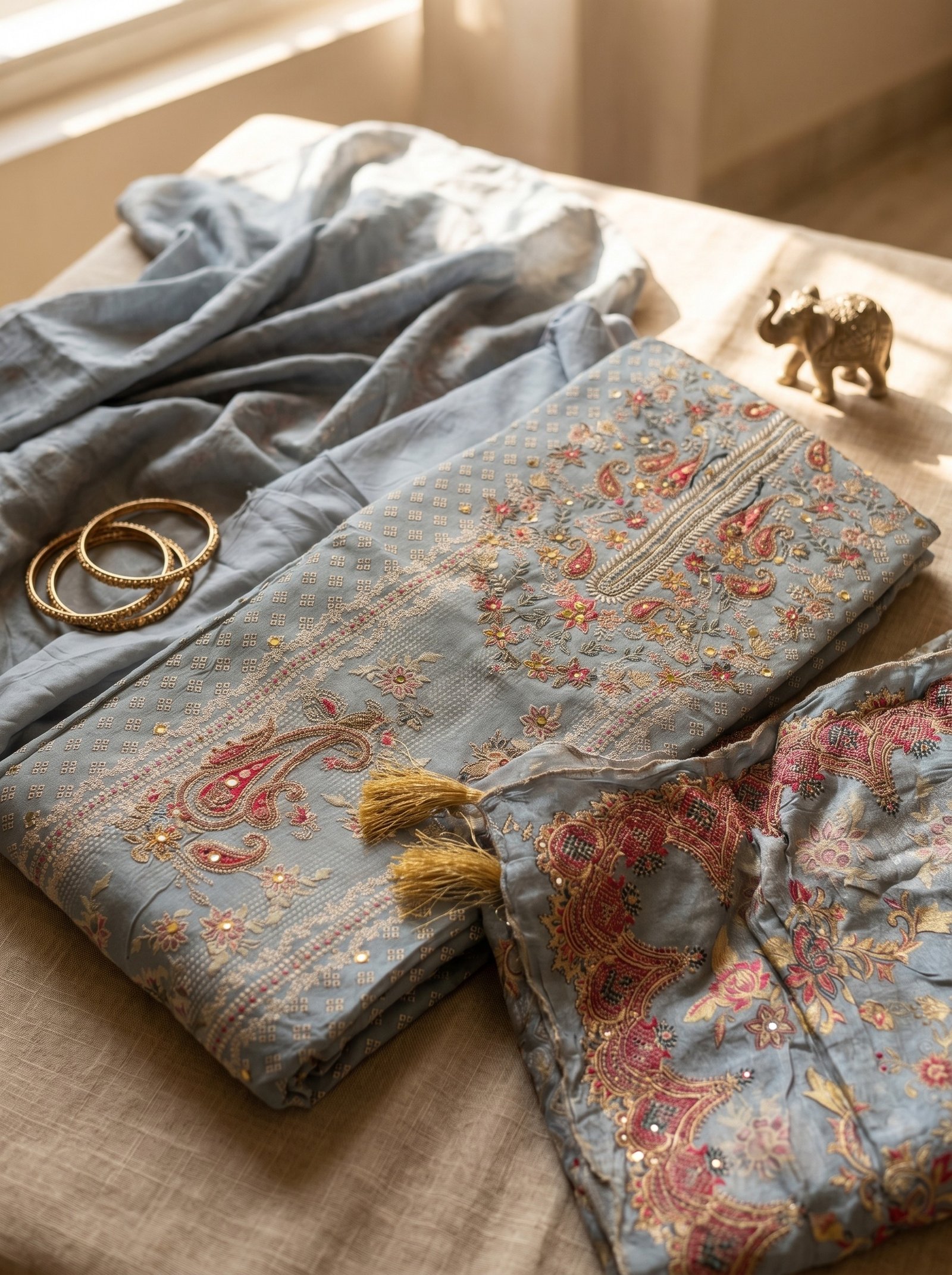 powder blue kashmiri elegance suit set